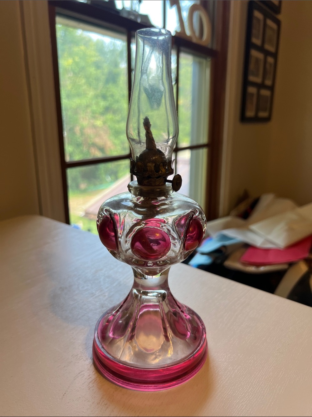 Vintage-Cranberry Small Glass Oil Lamp